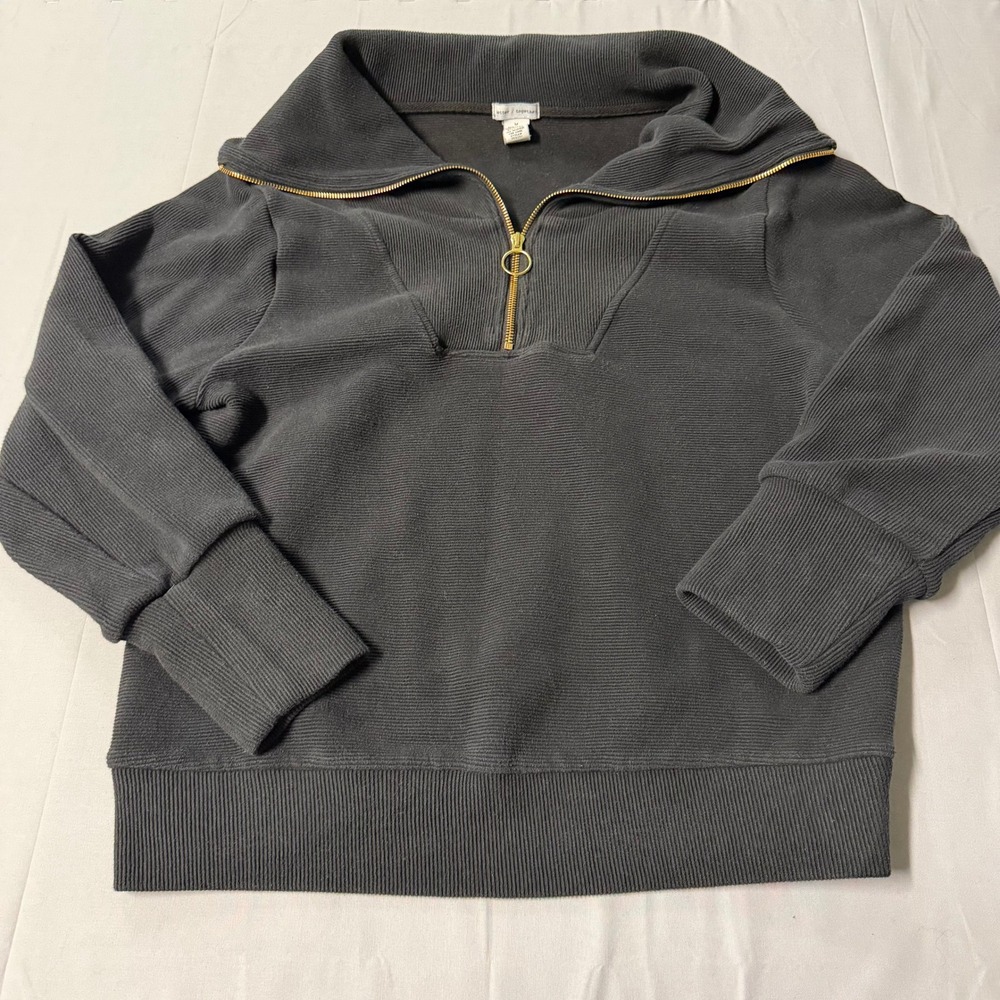 Better Together Womens Quarter Zip Ribbed Sweatshirt Gray Oversized Collar